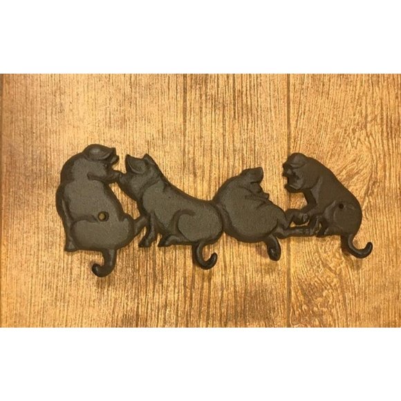 Cast Iron Four Pigs Tails Wall Hook 11"wide 4 1/8"tall Barbeque Decor 0184-0455 - Picture 2 of 12